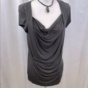CAbi Charcoal Drape Neck Blouse L